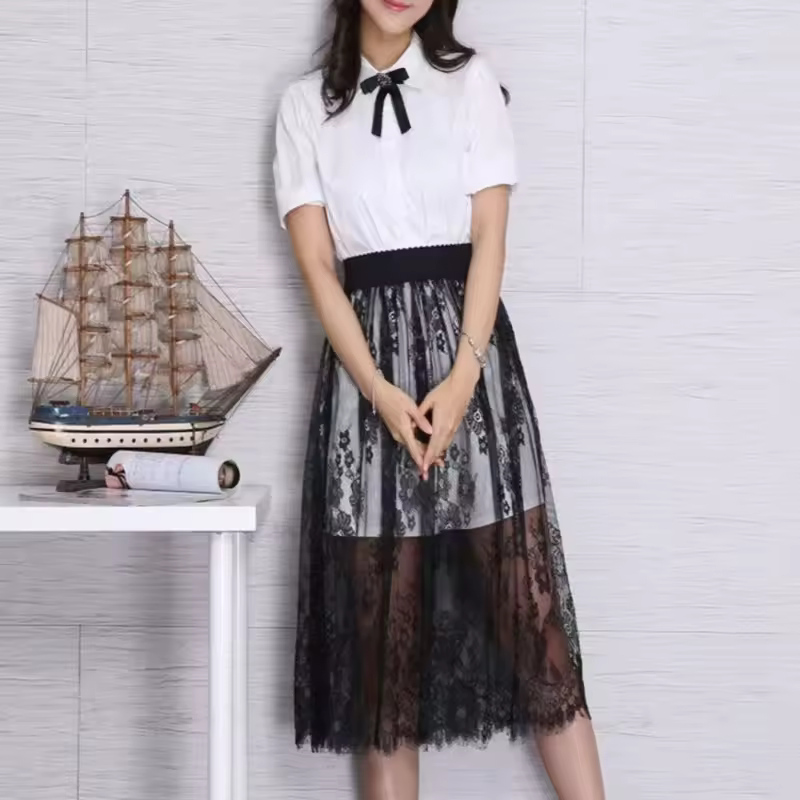 Flower Lace Underskirt Slips Anti-glare Cheongsam Mesh Underskirt Slips Dress Hight Waist Streetwear Lining Petticoat Women - Image 3
