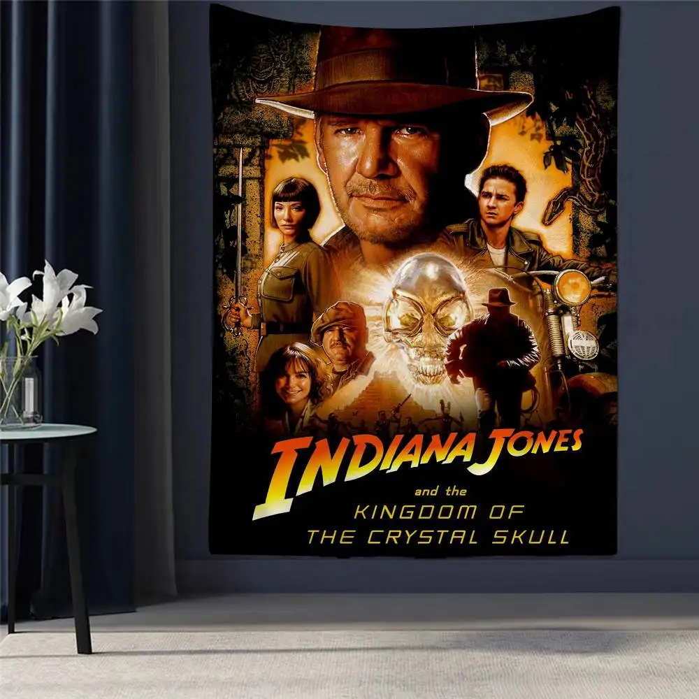 

Classic Movie Indiana Jones Cartoon Tapestry Hippie Flower Wall Carpets Dorm Decor Art Home Decor