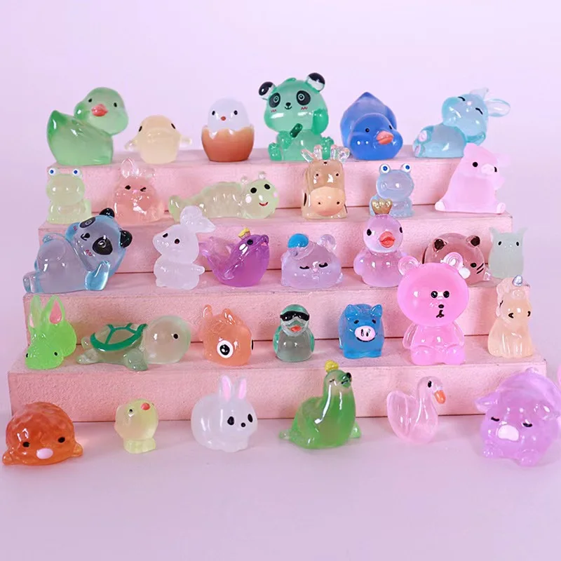 Mini Dinosaure Renard Animal Cartoon, Accessoires de Bricolage, Micro Paysage, Kawaii, Cadeau Jouet pour Enfants Bol, Brille dans le Noir, Mignon, Ensemble de 5/10 Pièces