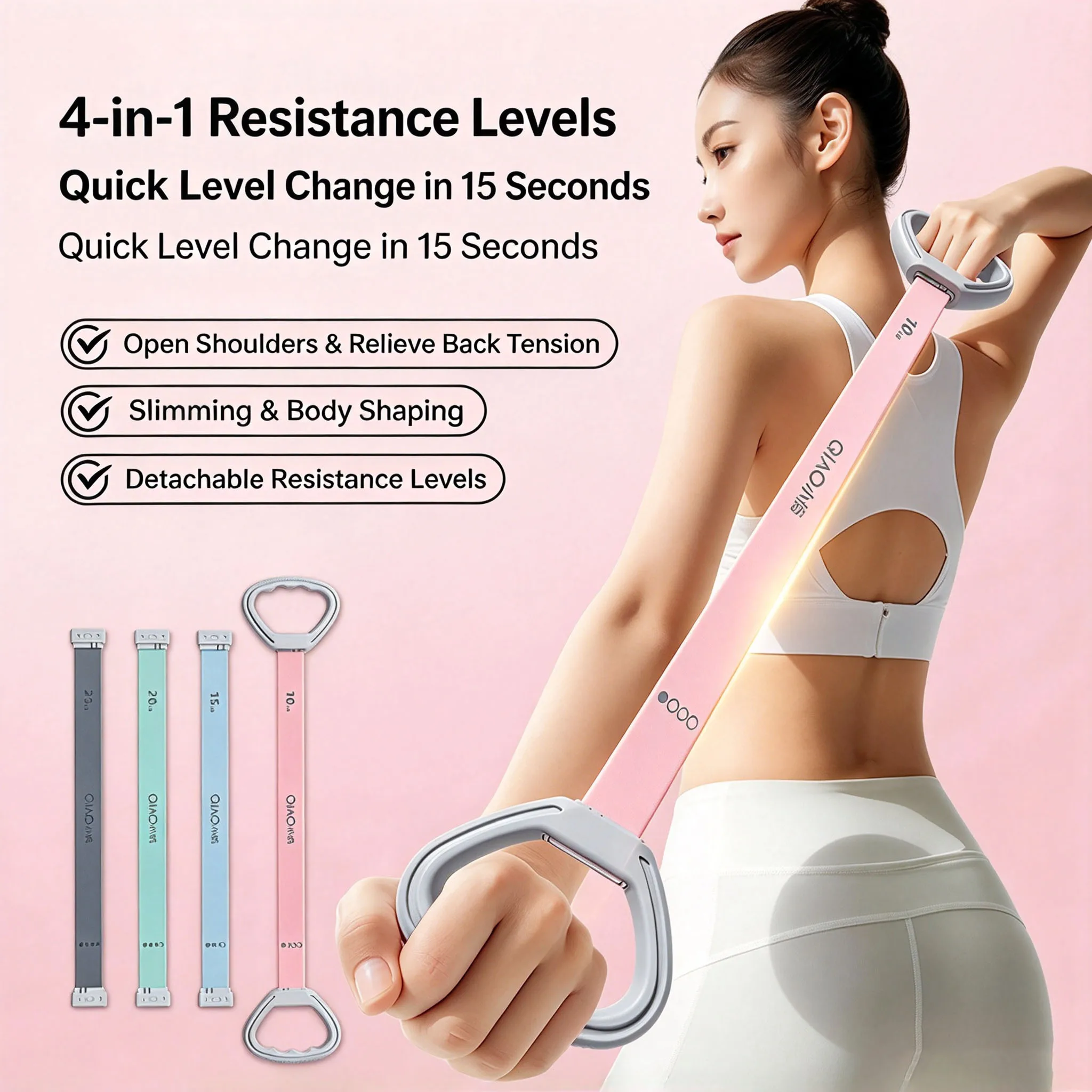 4-in-1 Adjustable Resistance Bands with Detachable Handles Portable Workout for Body Shaping Shoulder Opening  Muscle Training