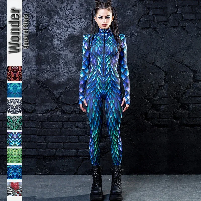 HN8 النساء الرجال فاسق المستقبل روبوت التنين الأفعى بيثون الجمجمة ثلاثية الأبعاد طباعة بذلة الكبار هالوين تأثيري ازياء دور الحفلات Pla) 4Dc