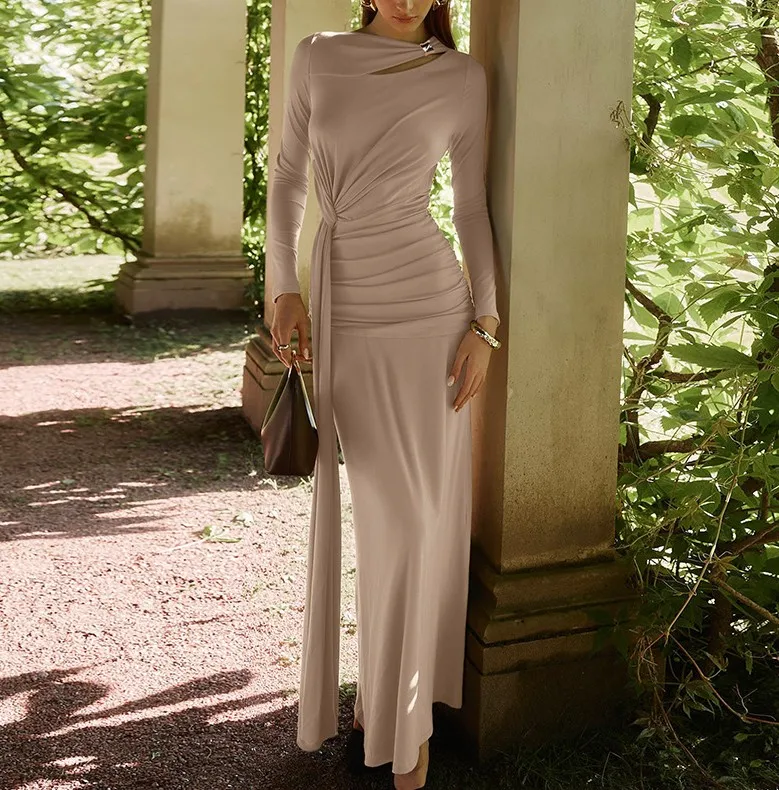 فساتين نسائية فستان الملكة الأرجواني الخريف تريكو الحياكة مضلع الطبقات متعددة البالية الرباط المتدرج Smocking الحد الأدنى يوميا #6