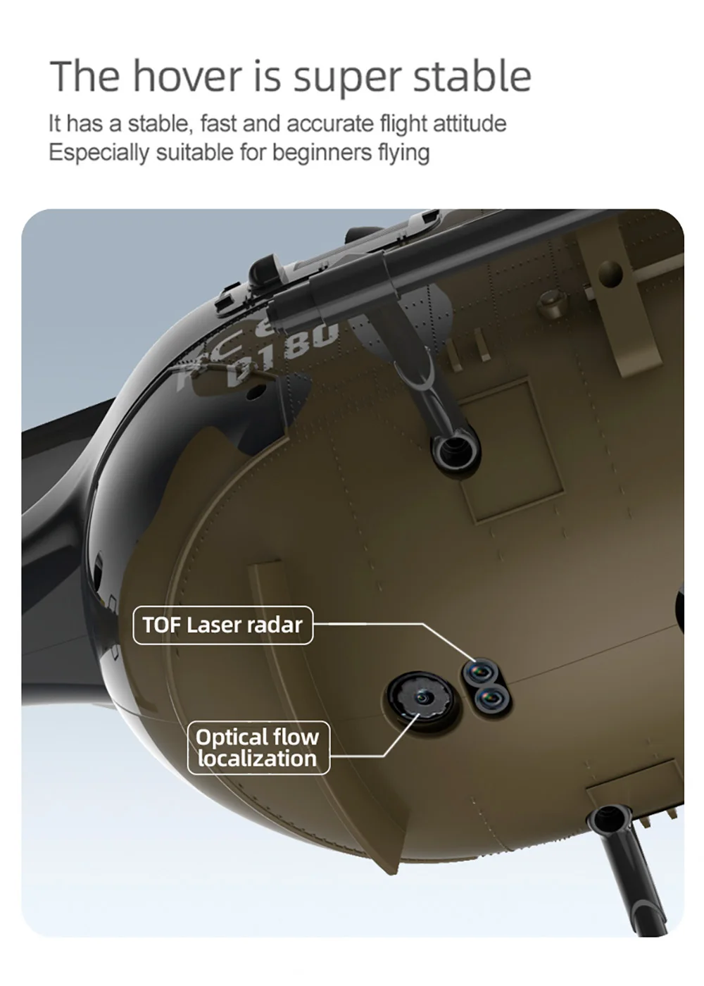 RC ERA C180 Helicopter 1/25 6CH Brushless BO-105 Model Aircraft One-Key Inverted Height Control Optical Flow Positioning Plane