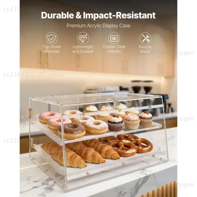 Commercial two-layer counter-top bread display cabinet, clear acrylic kitchen party cake and bread box, suitable for family