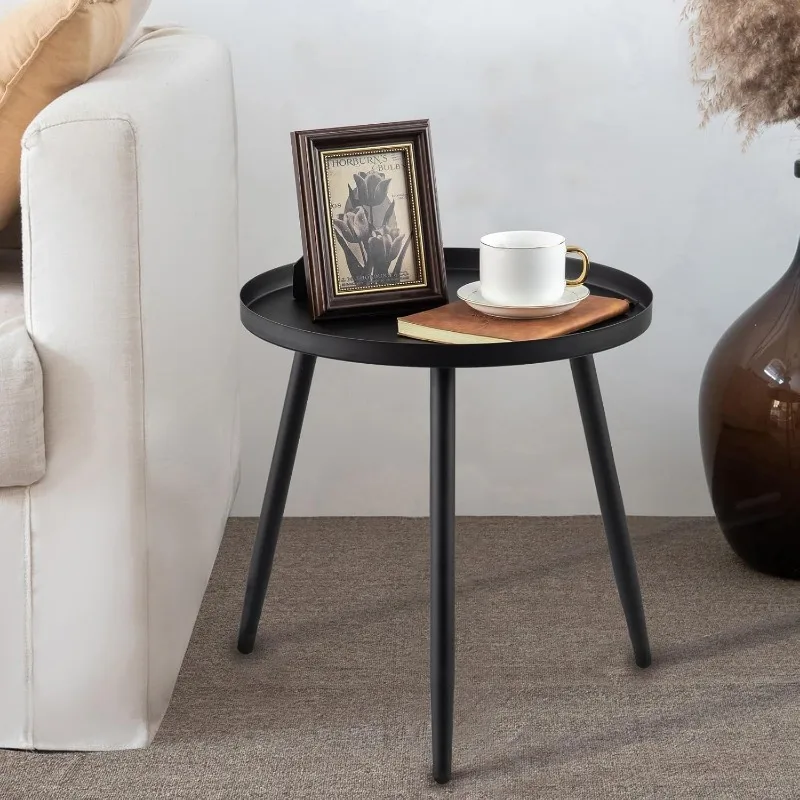 End Table,Accent Table Ideal for Any Room-Side Table Living Room, Side Table Waterproof Metal Structure Great ,Matte Black