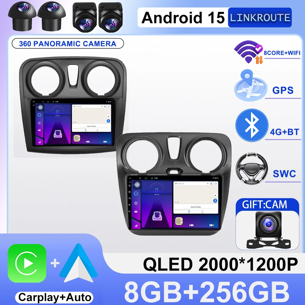 For Renault Logan 2 2012 - 2022 Sandero 2 2013 - 2022 Android 15 GPS Car Radio Navigation Multimedia Video Player Stereo BT