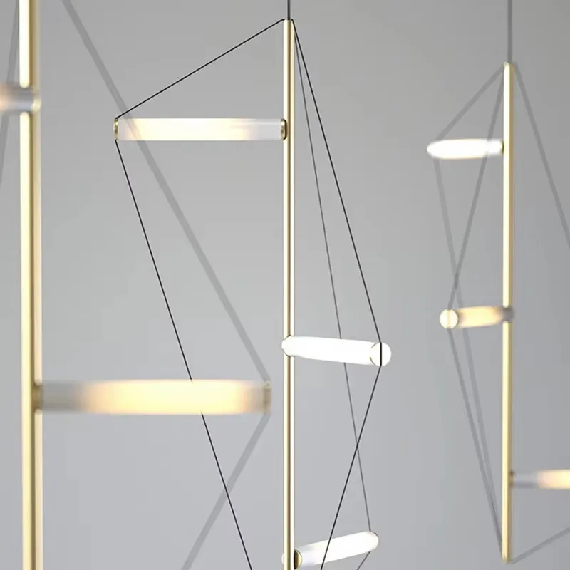 Designer's Minimalist Geometric Polygon Line Pendant Light Loft Empty Living Room Staircase Model Room Bedroom Bedside Lamp