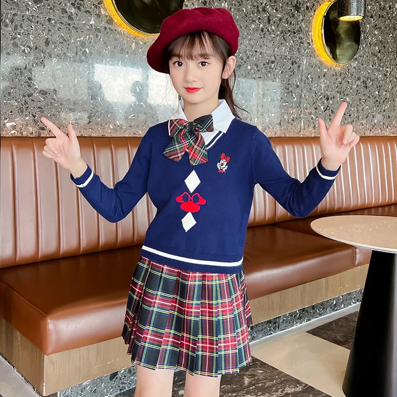 Sets for Girls School Uniform Twinset Children Costume Kids Suit Preppy Sweater Skirt Clothes for Teenagers Children's clothing