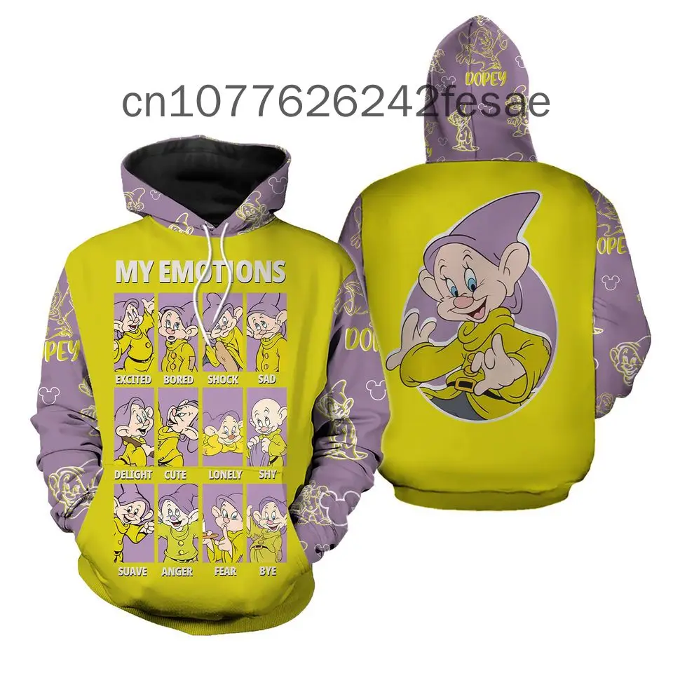 Summer New Disney Hoodie Dopey Dwarf Cartoon Anime Men's and Women's Oversize Hoodie