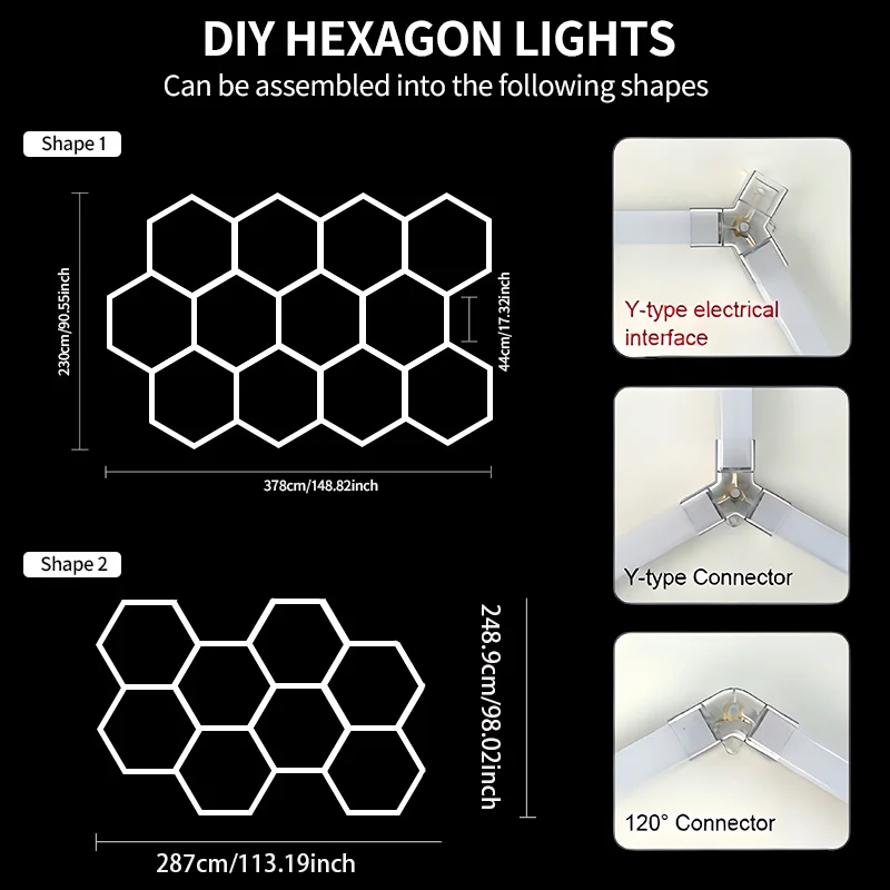 Garagen-Hexagon-LED-Leuchte 50000H Hexagon-LED-Deckenleuchte Superhell 6500K Garagenbeleuchtung für Zuhause, Fitnessraum, Friseursalon, Autodetailing, Bar, Keller, Werkstatt-Deckenbeleuchtung