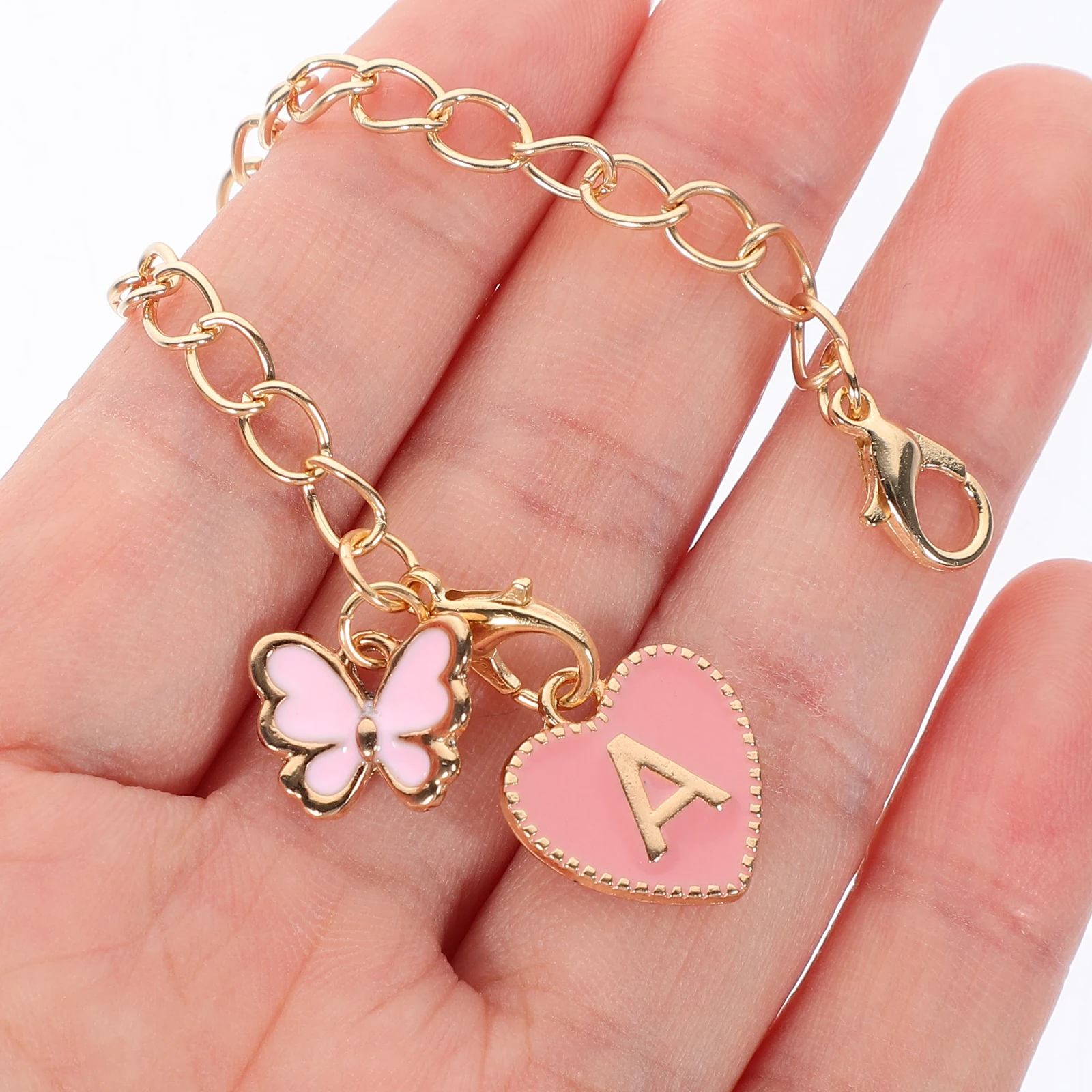 

2pcs Letter Charms Chain for Water Bottle Cup Pendant Alloy Decorative Hanging Keychain M 062 White Pink Butterfly A