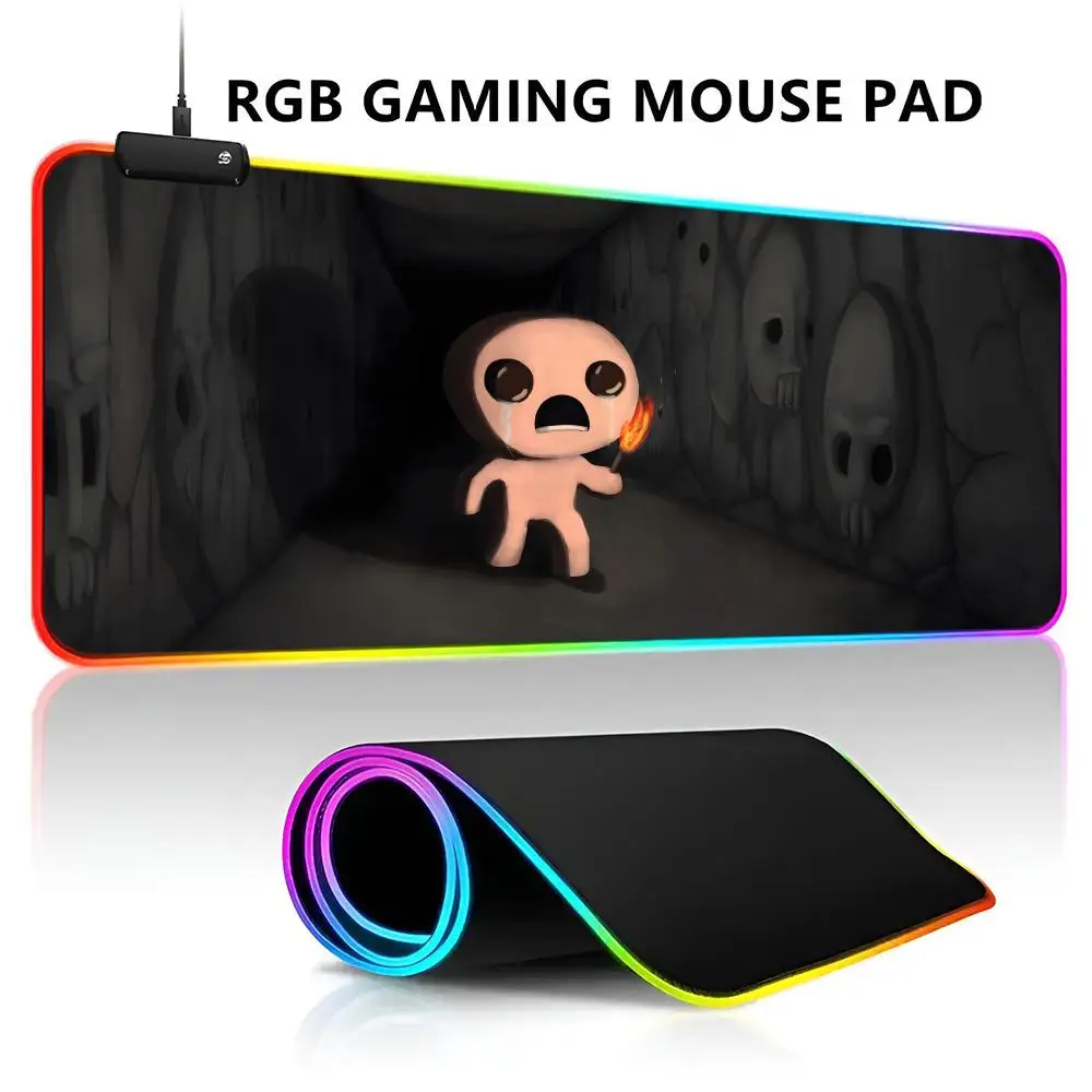 

The Binding Of Isaac RGB LED Light Gaming Mousepad Waterproof Large Gamer Carpet Big Mause Keyboard Pad PC Desk Play Mat w