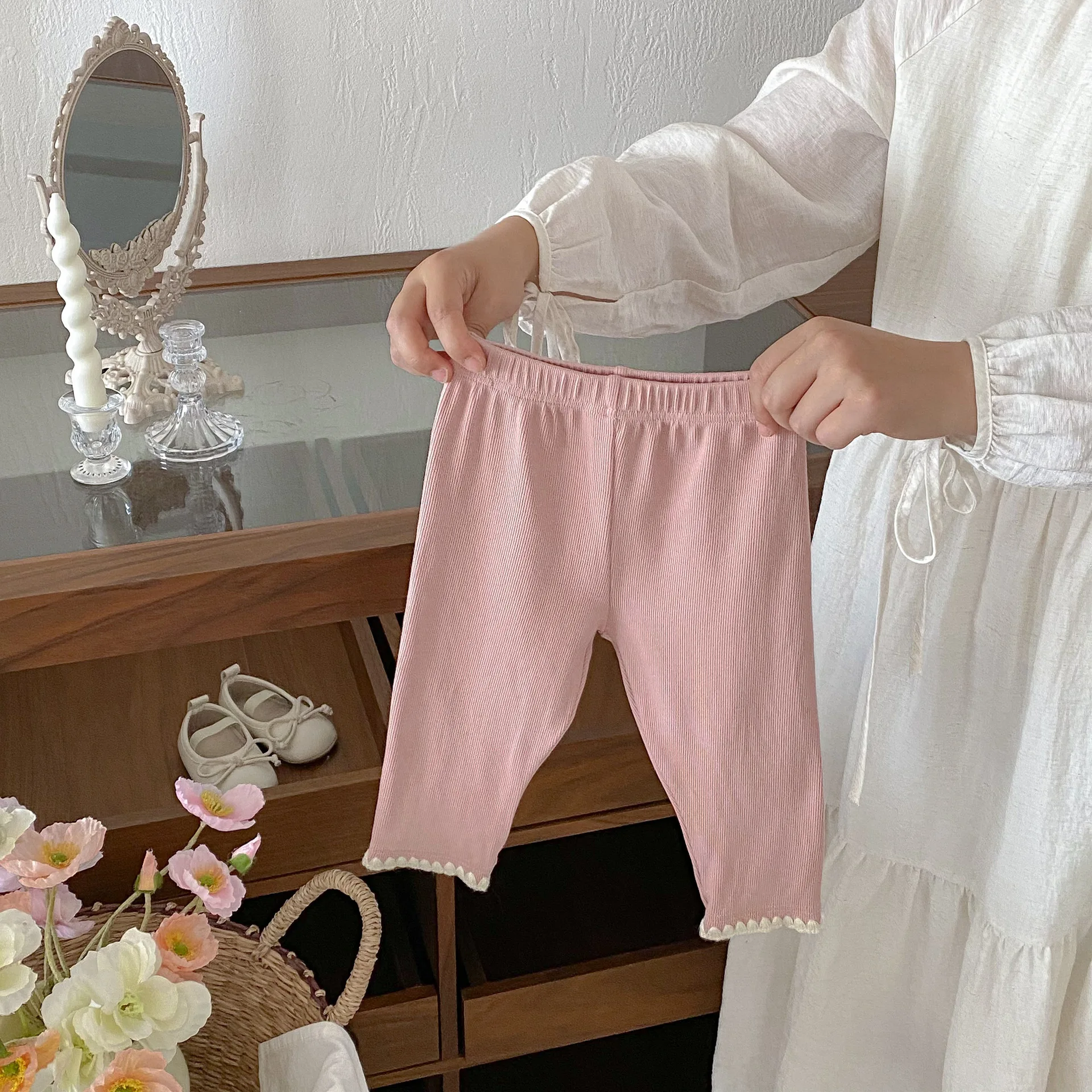 2025 Autumn New Girls Leggings Solid Children Trousers Baby Girl Elastic Pants Cotton Infant Lace Leggings Kids Clothes