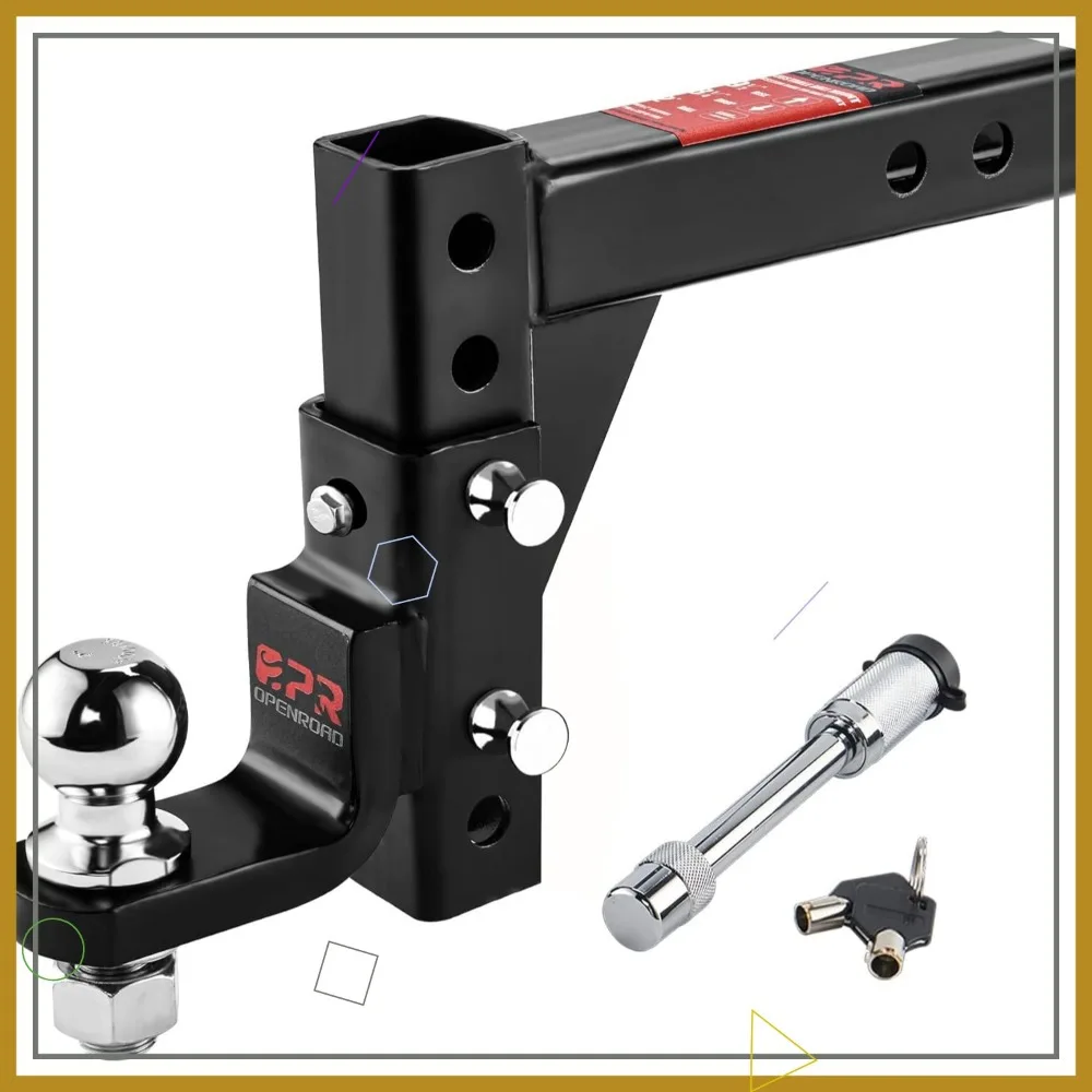 Adjustable Trailer Hitch Ball Mount for 2-Inch Receiver, 7500lbs Capacity, 9-1/2" Drop/8-1/4" Rise with Stainless Steel Pins