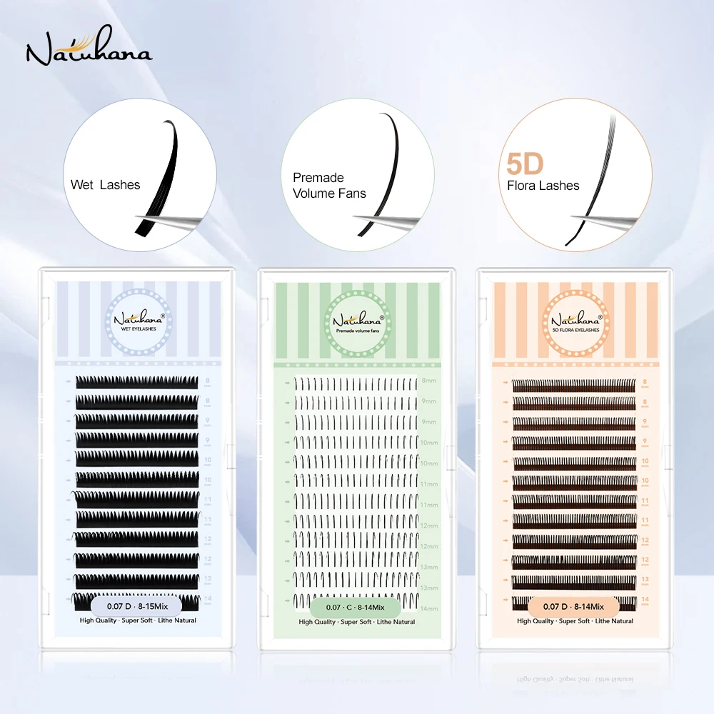 NATUHANA DIY 5D Feen-Wimpernverlängerungen, Spiky Cluster Premade Fans, Wispy Fluffy Faux Mink Falsche Wimpern, Natürliches Make-up