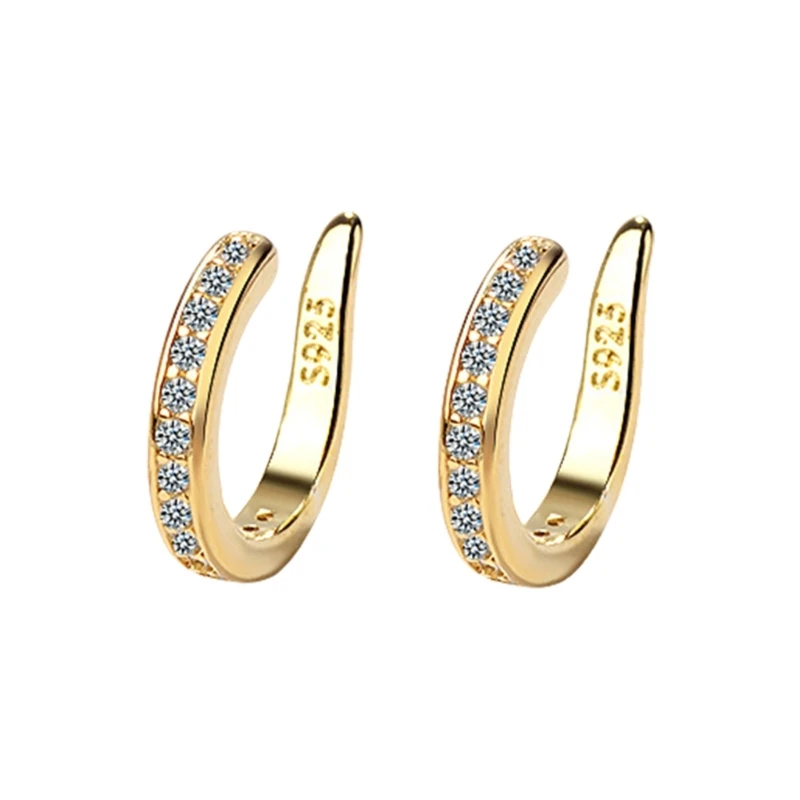 

95AB Ear Clip Jewelry for Daily Wear Crystals Studded Copper Alloy Pieces