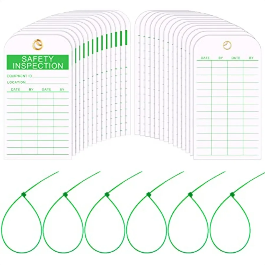 

50 Pack Safety Inspection Tag Accident Prevention Tag Fire Extinguisher Tags with Zip Ties Multi Purpose Cable Ties for Indoor