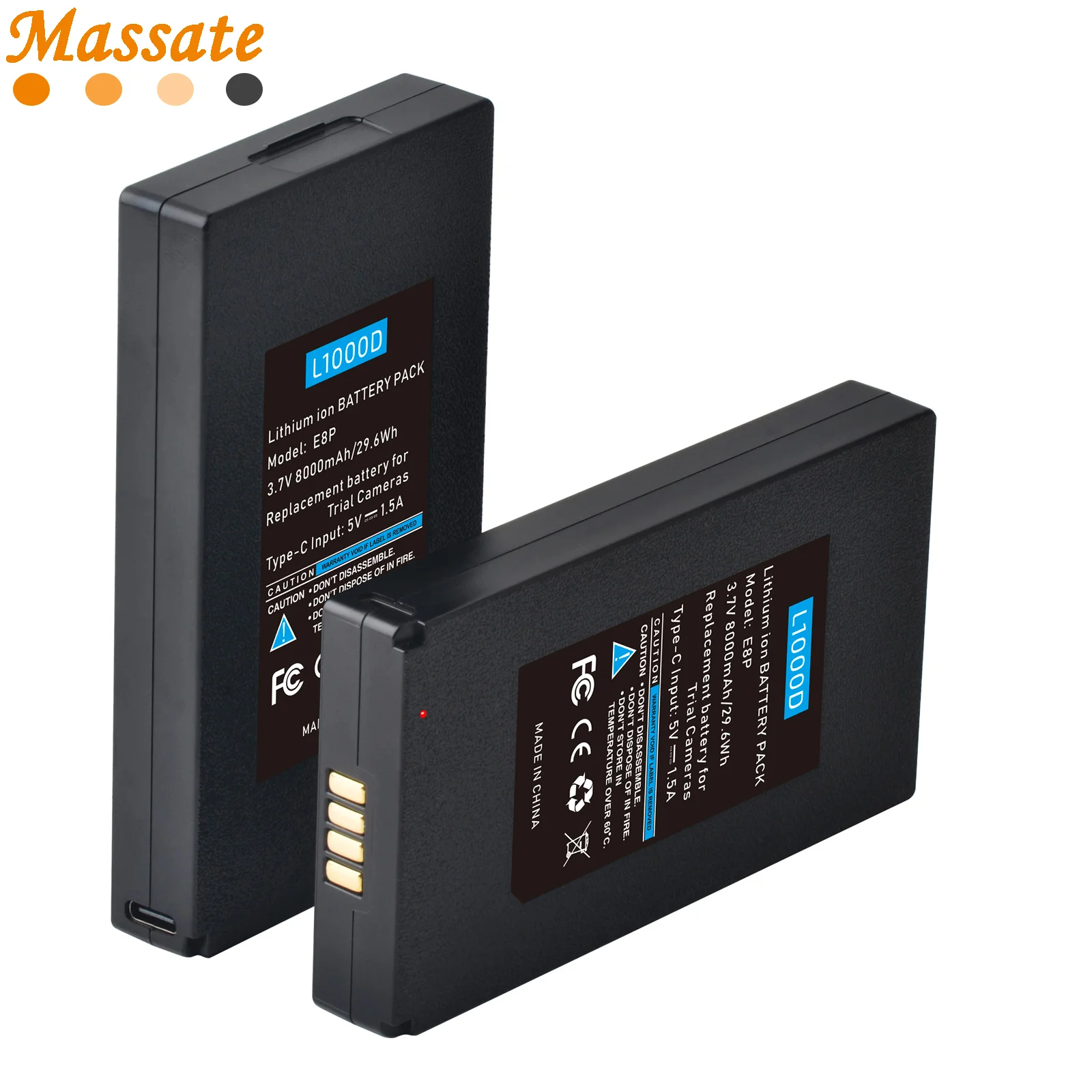 Аккумуляторная литиевая батарея Massate E8P L1000D 8000 мАч для охотничьих камер GardePro E6P E8P E8PWF E6PCF X60P X60PMB