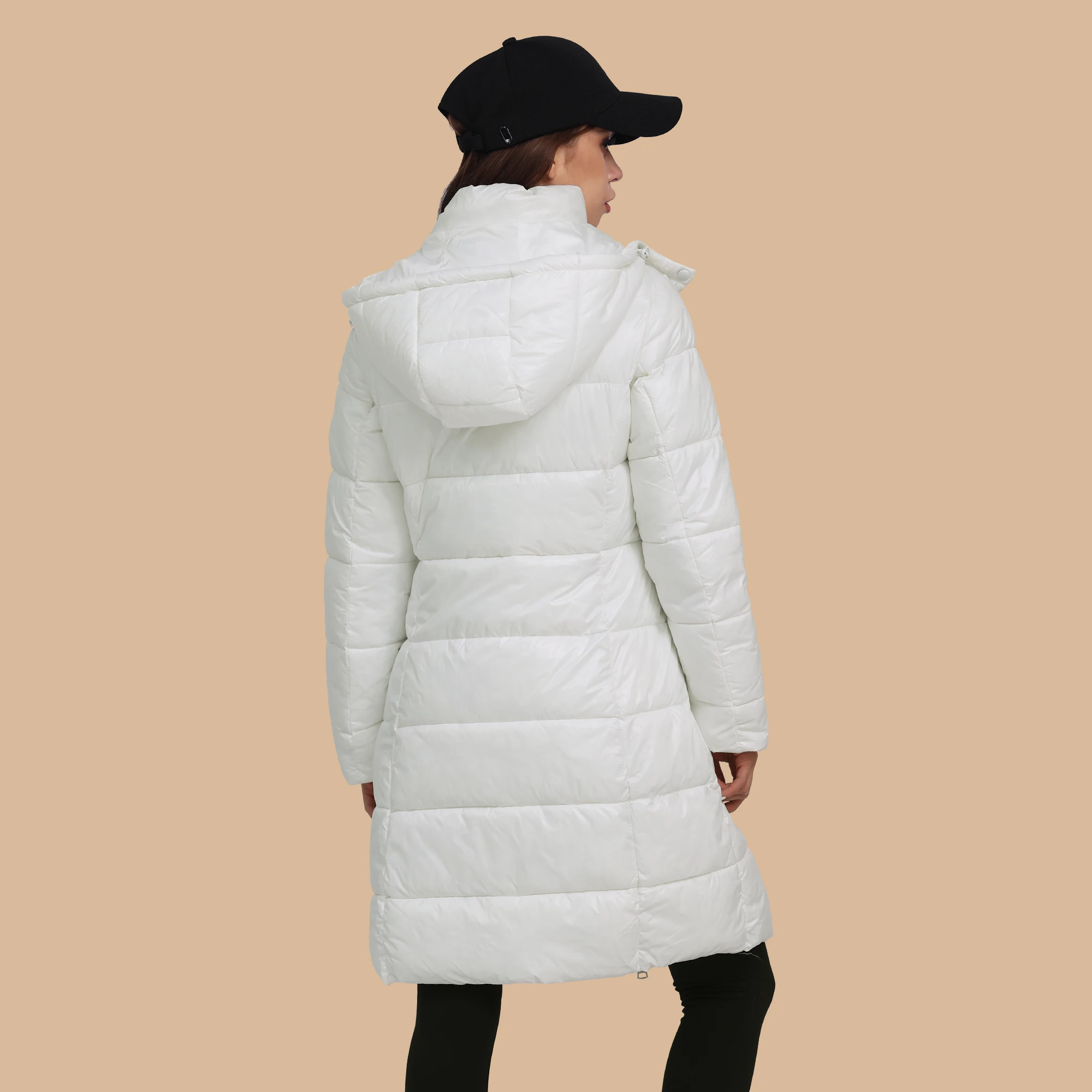 SANTELON Women Winter Fashion Long Thick Warm Parka With Adjustable Hood Female Windproof Puffer Jacket Coat Solid Outerwear