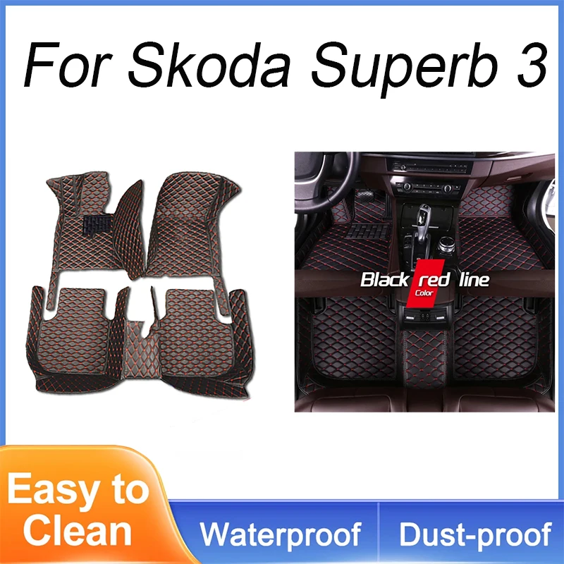 

Custom Automotive Car Floor Mats For Skoda Superb 3 2016 2017 2018 2019 Auto Luxury Leather Men Women Car Mats Full Coverage