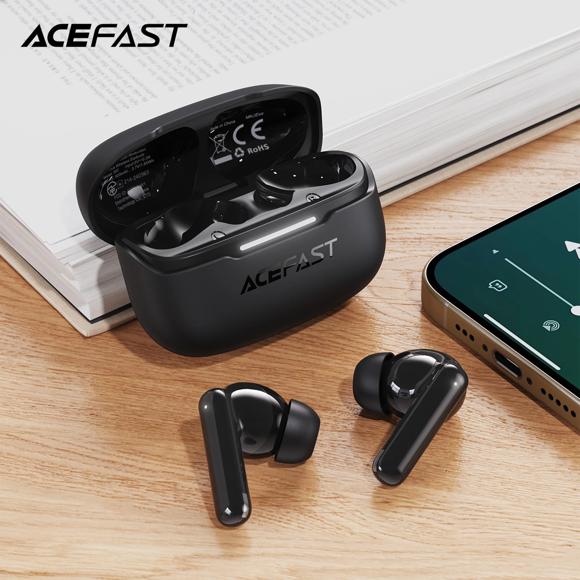 ACEFAST W5 Hybrid ANC Active Noise Reduction Earphone Low-latency Game Mode 13MM Drivers HiFi Audio Earbuds 6 Mics Music Headset