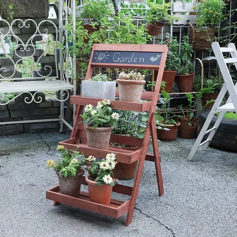 Solid Wood Wooden Folding Rack for Balcony for Garden Adjustable Feet High Quality Easy Installation Easy to Clean Noise Free