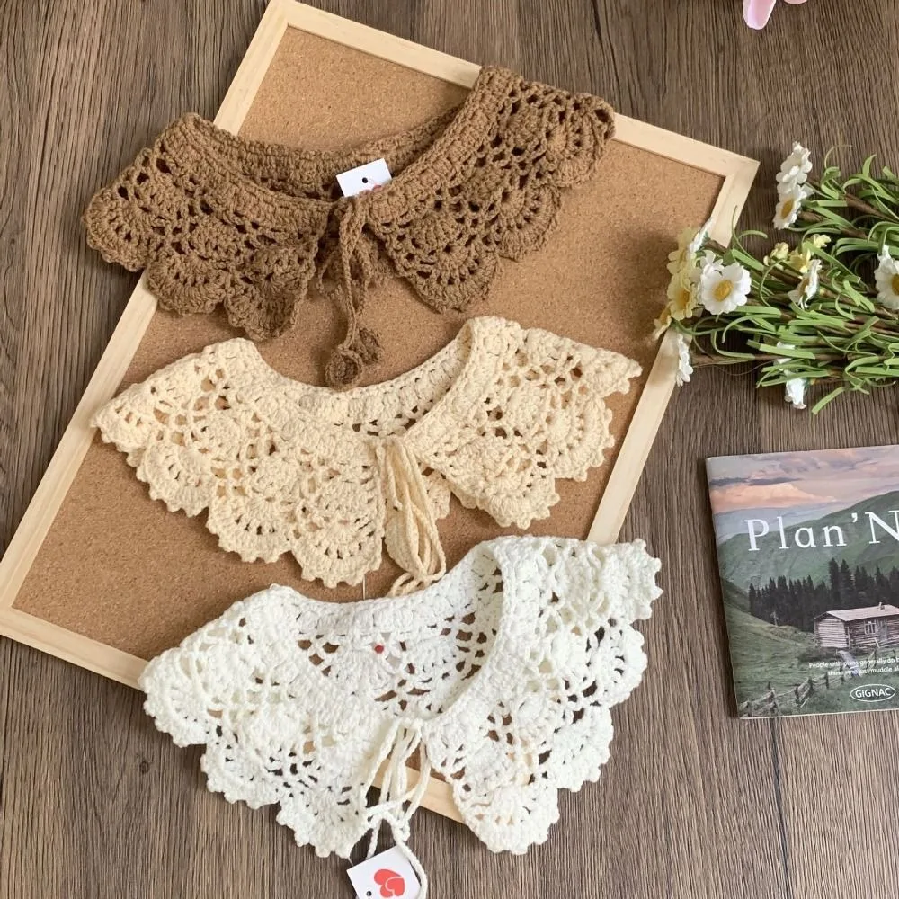 Sweet Hollow Out Crochet Shawl Detachable Round Neck Knitted Scarves Clothes Decoration Scarf Accessories