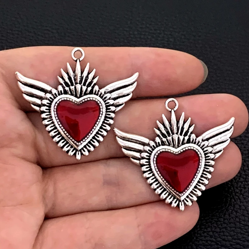 4pcs/Lot Steampunk Sacred Heart Charms Cross Flame Corazon Catholic Pendants For Diy Necklace Earring Jewelry Making Accessories