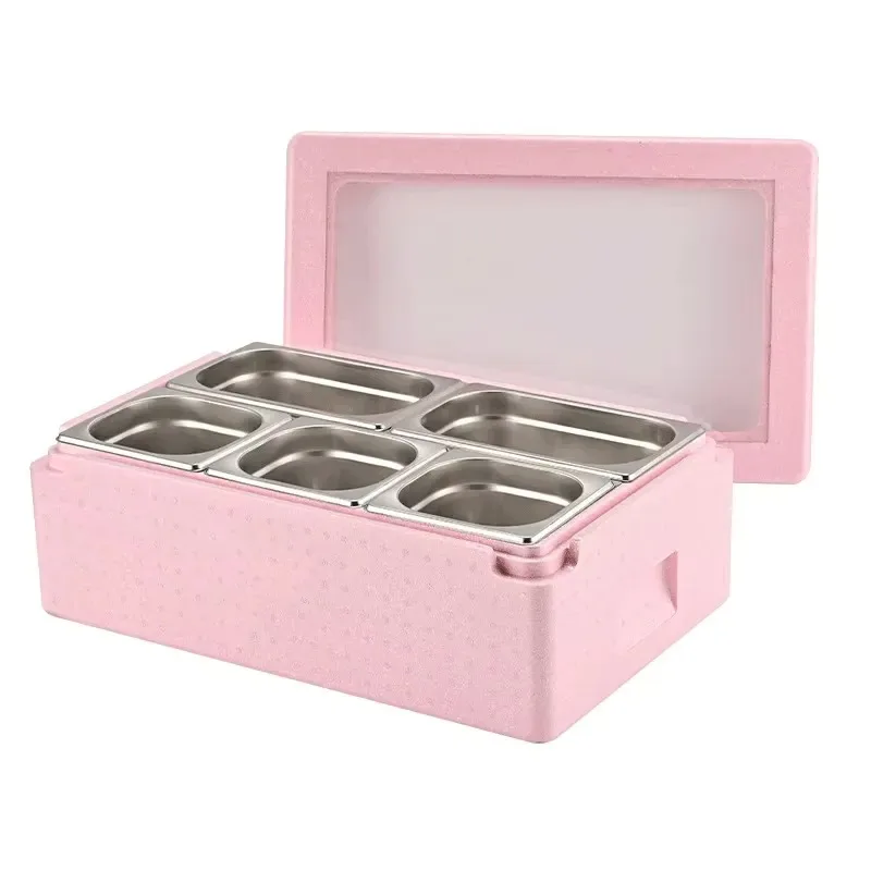 24L EPP Pink Thermal Insulation Refrigerator Transparent Flip Fruit Display Box with GN Plate for Smoothie and Food Storage