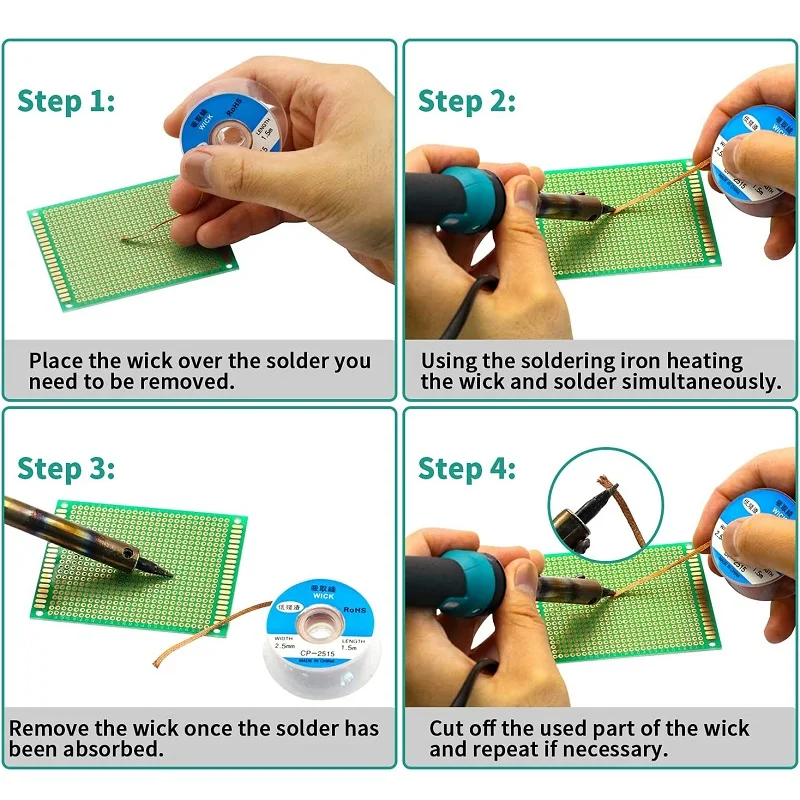 Solder Wick Braid With Flux No-Clean Electronic, Desoldering Wick Braid Remover.Desolder Soldering Removal Tool W0.8-4.0mm, L5Ft