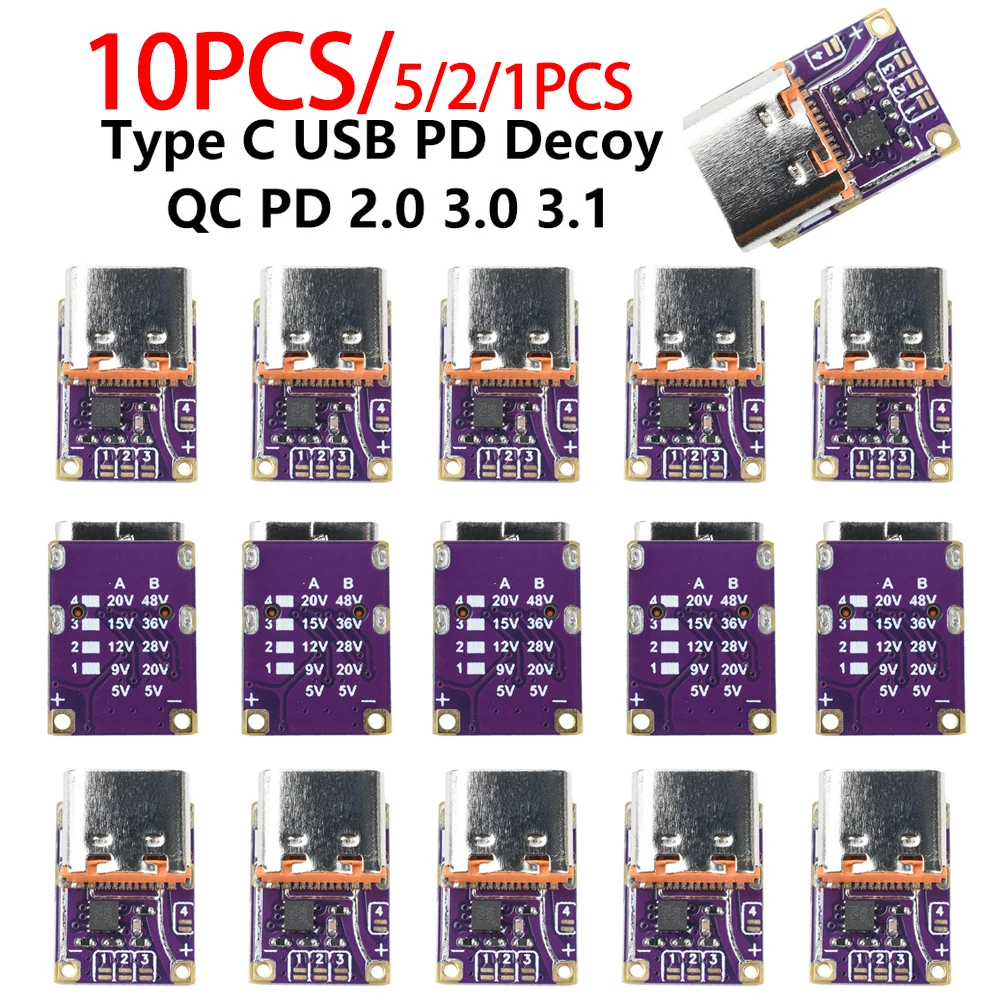 PD3.1 QC3.0 Trigger Decoy Module Type-C DC 5V-48V Fast Charging Trigger Board Adjustable Power Voltage Conversion Module