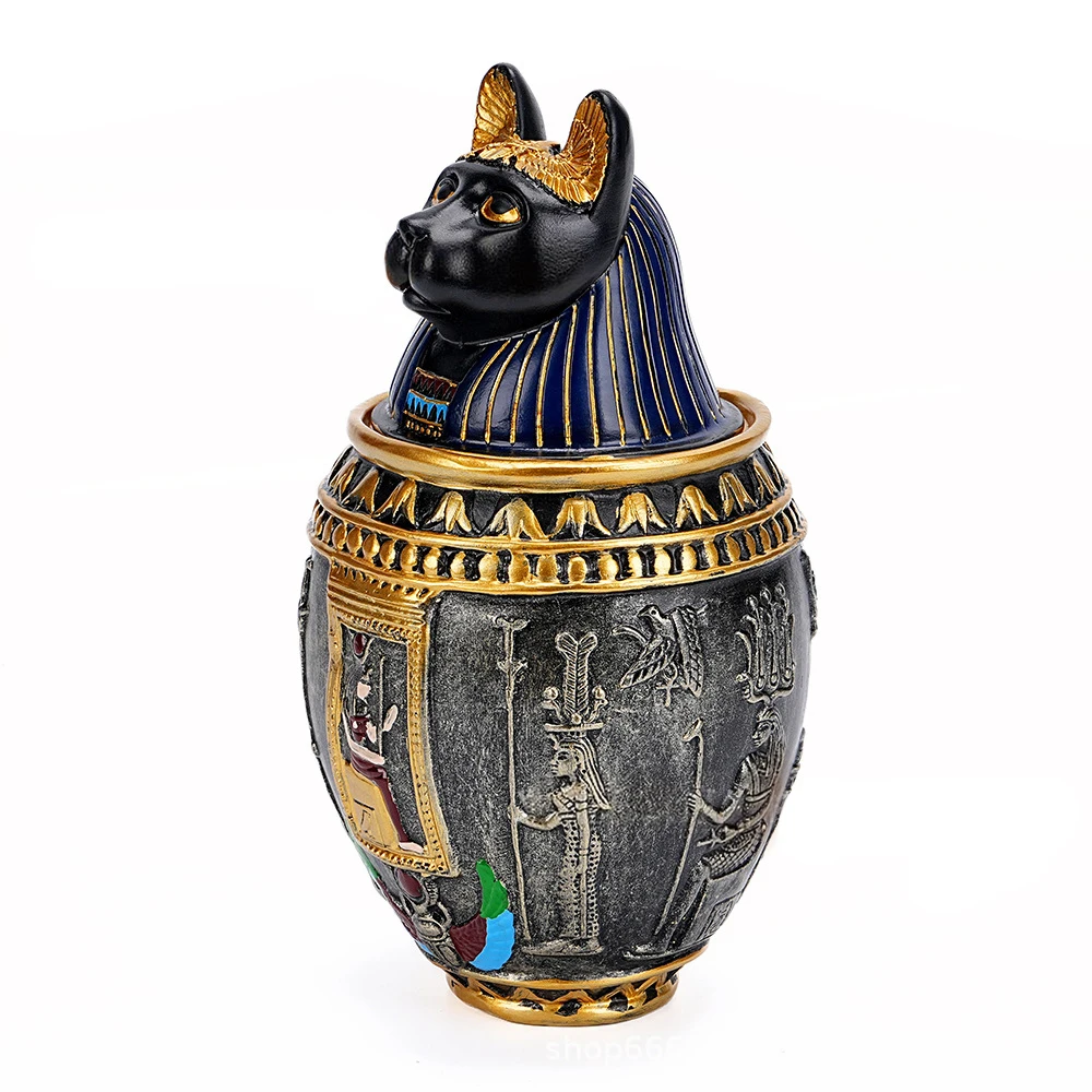 مصر القديمة أنوبيس باستيت الإلهي جرة كلب القط جرة الراتنج هدية مزخرفة السفر فرعون تذكارية حلية الحرف اليدوية #6