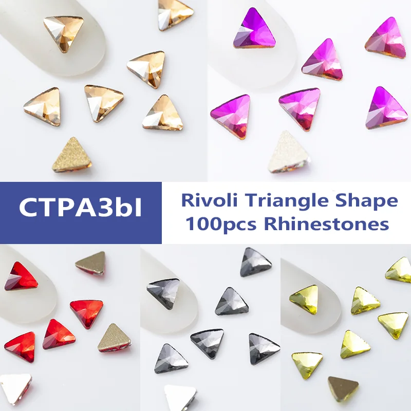 

100pcs Glass DIY Nail Design Adhesive Rhinestones Rivoli Triangle Super Colorful Crystals For Crafts Garment Accessories