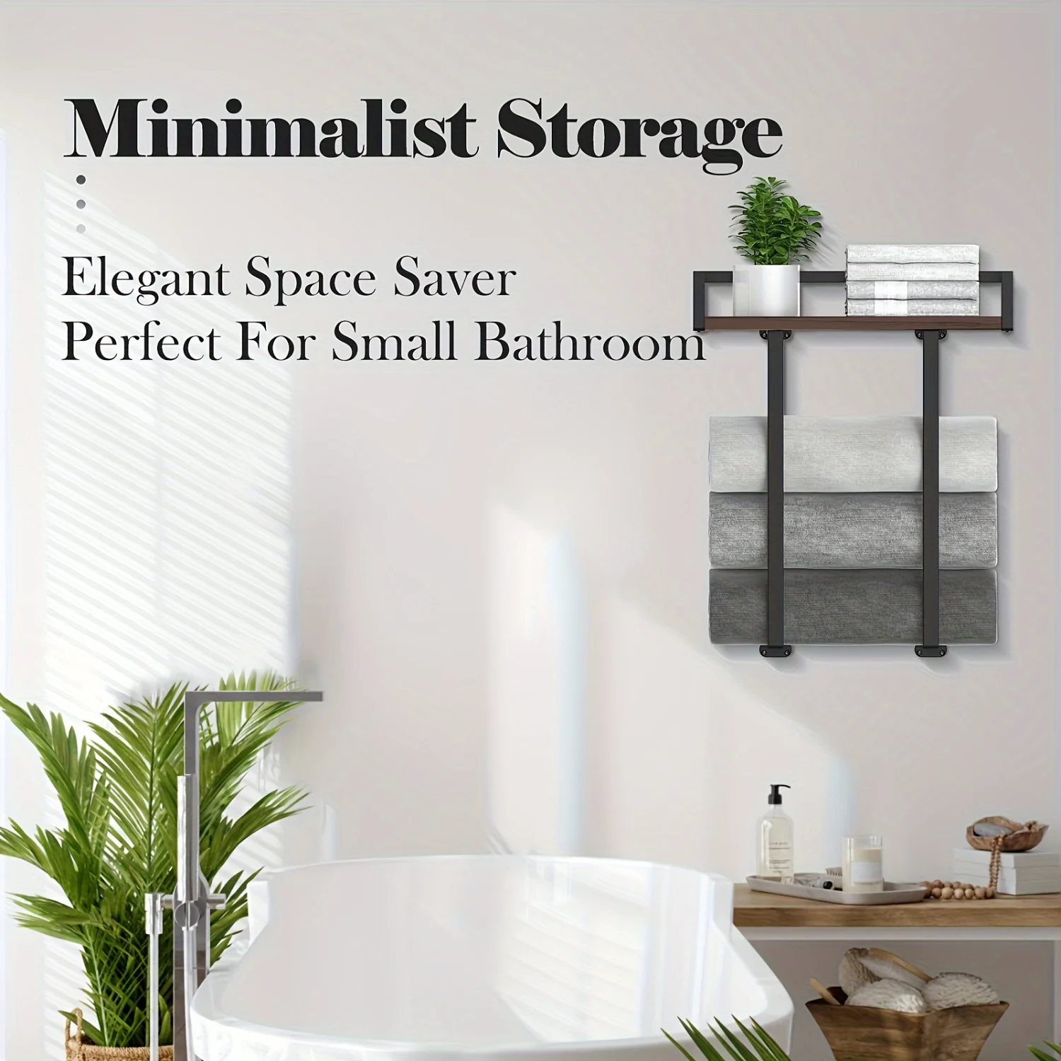 

1pc Towel Rack For Bathroom Wall Mounted, Towel Holder With Wooden Shelf For Folding Large Towels, Towel Shelf, Bathroom Access