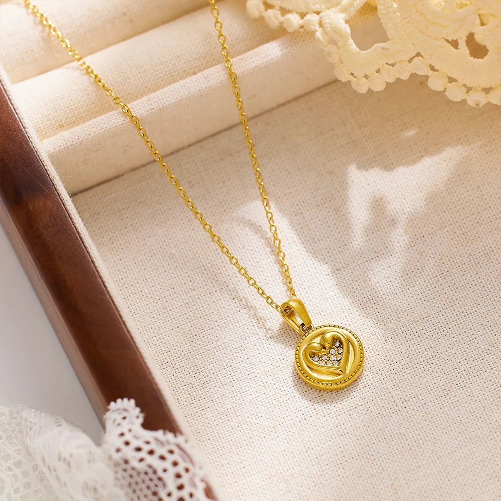 مجموعة eManco من حجر الراين للسيدات على شكل قلب خوخي وقلادات من الفولاذ المقاوم للصدأ مطلية بالذهب وإكسسوارات مجوهرات حفلات للبنات #3