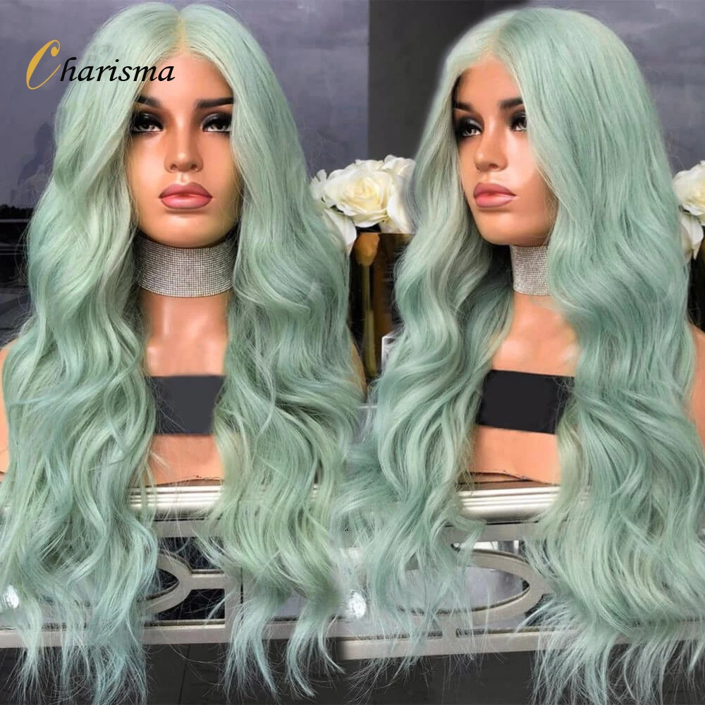 

Charisma Long Body Wave Synthetic Lace Front Wigs Middle Part Green Wigs For Black Women Wavy Hair Frontal Wig Cosplay