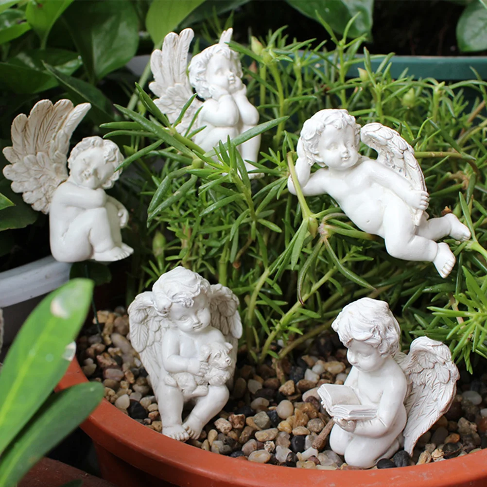 Angel Crafts Decor Adorable Outdoor Statue Angel Model For Landscape Flowerpot Fleshy Flowerpot Statuette Sculpture Decor