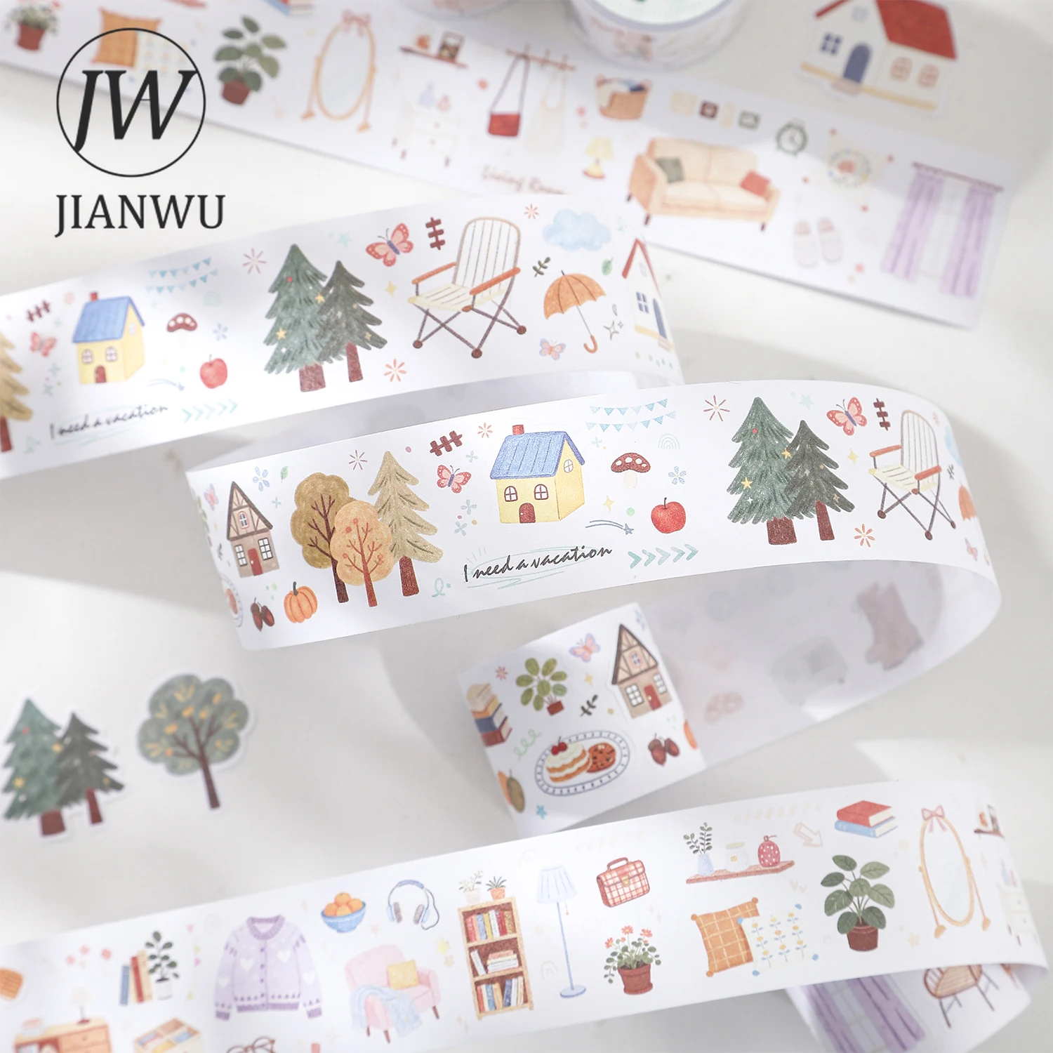 JIANWU Sweet Healing Life Series Vintage Cake Tree Flower House Landscape Material Collage Tape Creative DIY Journal Stationery