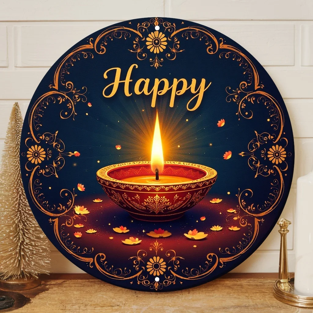 CIFBUY Diwali Diya Aluminum Wall Art Waterproof Durable Hanging Decor for Living Room Bedroom Home Office Party