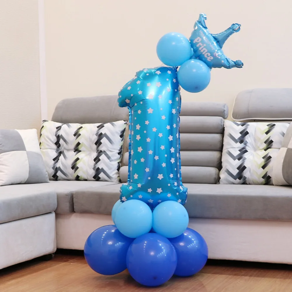 Globo con número de fiesta de cumpleaños de 32 pulgadas, estampado de estrellas, dibujos animados de 0-9, globo de papel de aluminio, película de aluminio, decoración temática del zoológico con números azules y rosas