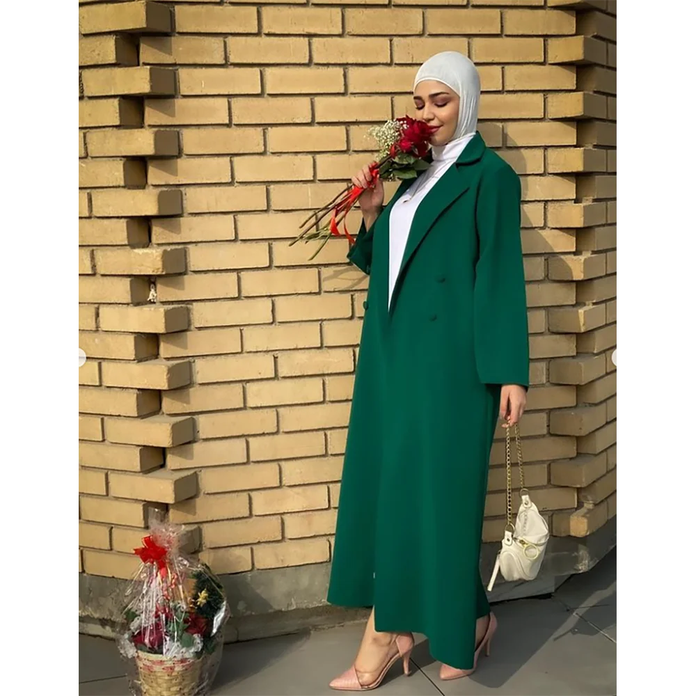 Blazer wanita kancing dua baris hijau terang Blazer wanita jaket wanita sehari-hari longgar satu potong jubah Arab Saudi