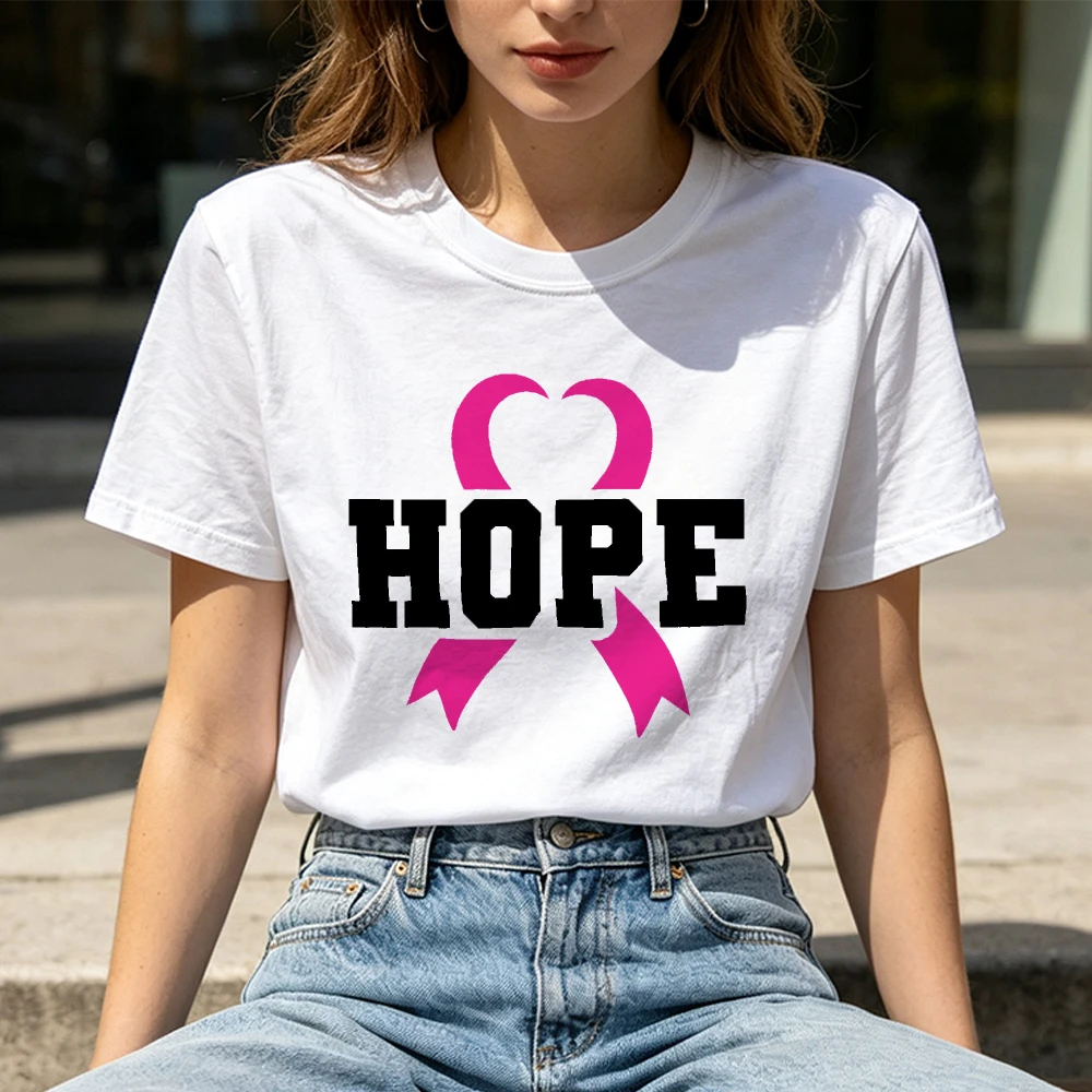 HOPE Ribbon Heart Silhouette Bold Print Women Fall Top Inspirational Survivor‑themed Breast Cancer Fighter Y2k Top Women Clothes