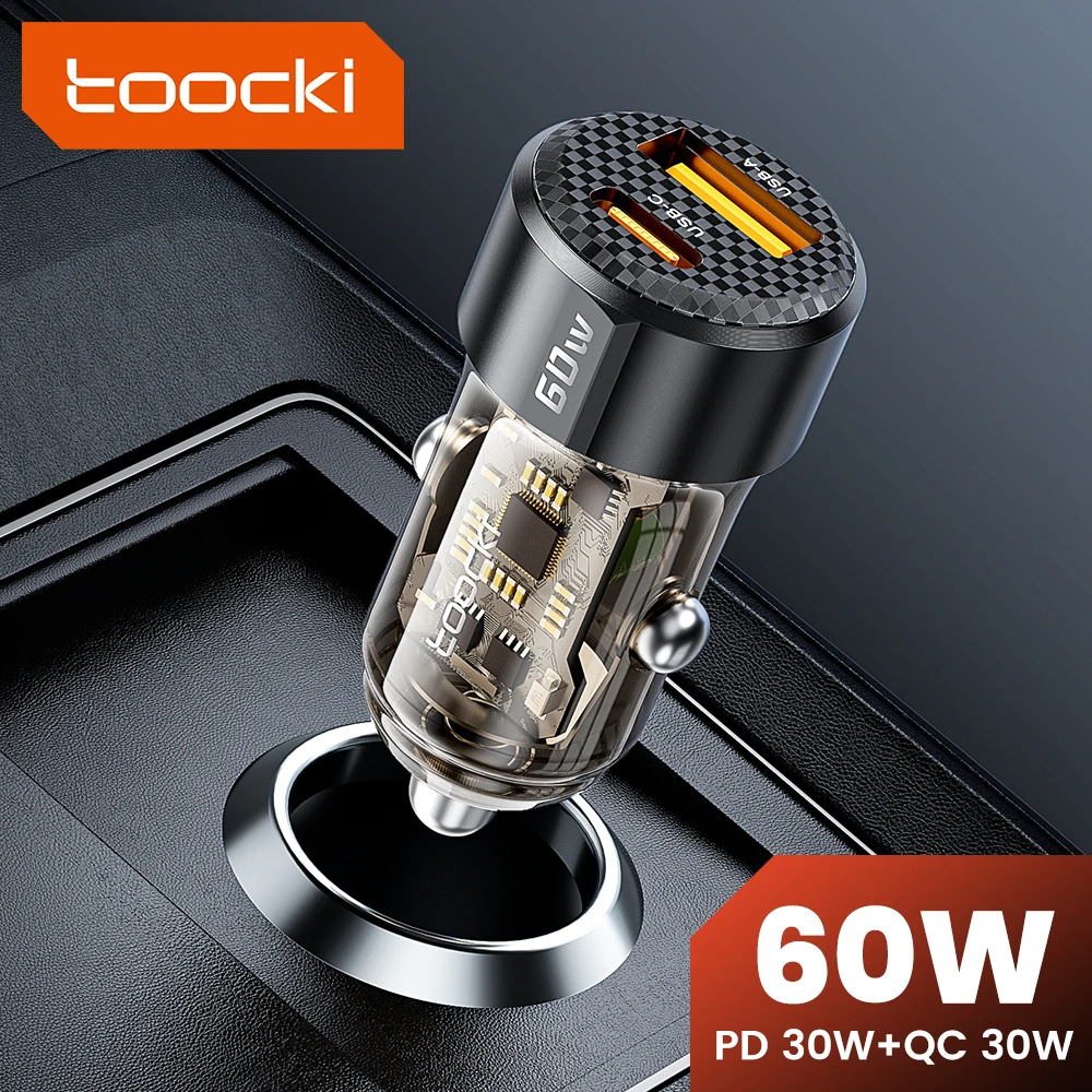 Toocki 60W Car Charger Quick Charge dual-port Transparent Case PPS Fast Charger Charging for iPhone 17 16 15 Poco Samsung Xiaomi