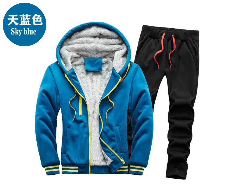 Herren Thermo-Fleece-Trainingsanzug Set Locker Sitzender Dicker Warmer Langarm-Pullover Jogginghose mit Elastischem Bund Winter Fitness-Set – Detail 10