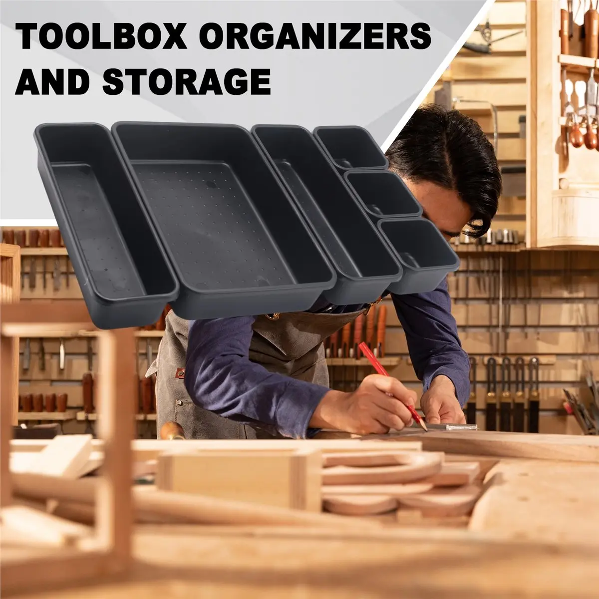 AA10RR Tool Box Organizer and Storage Tray, Tool Box Drawer Organizer Bins, Toolbox Organizer Tray Divider Set, Black 32 Pack