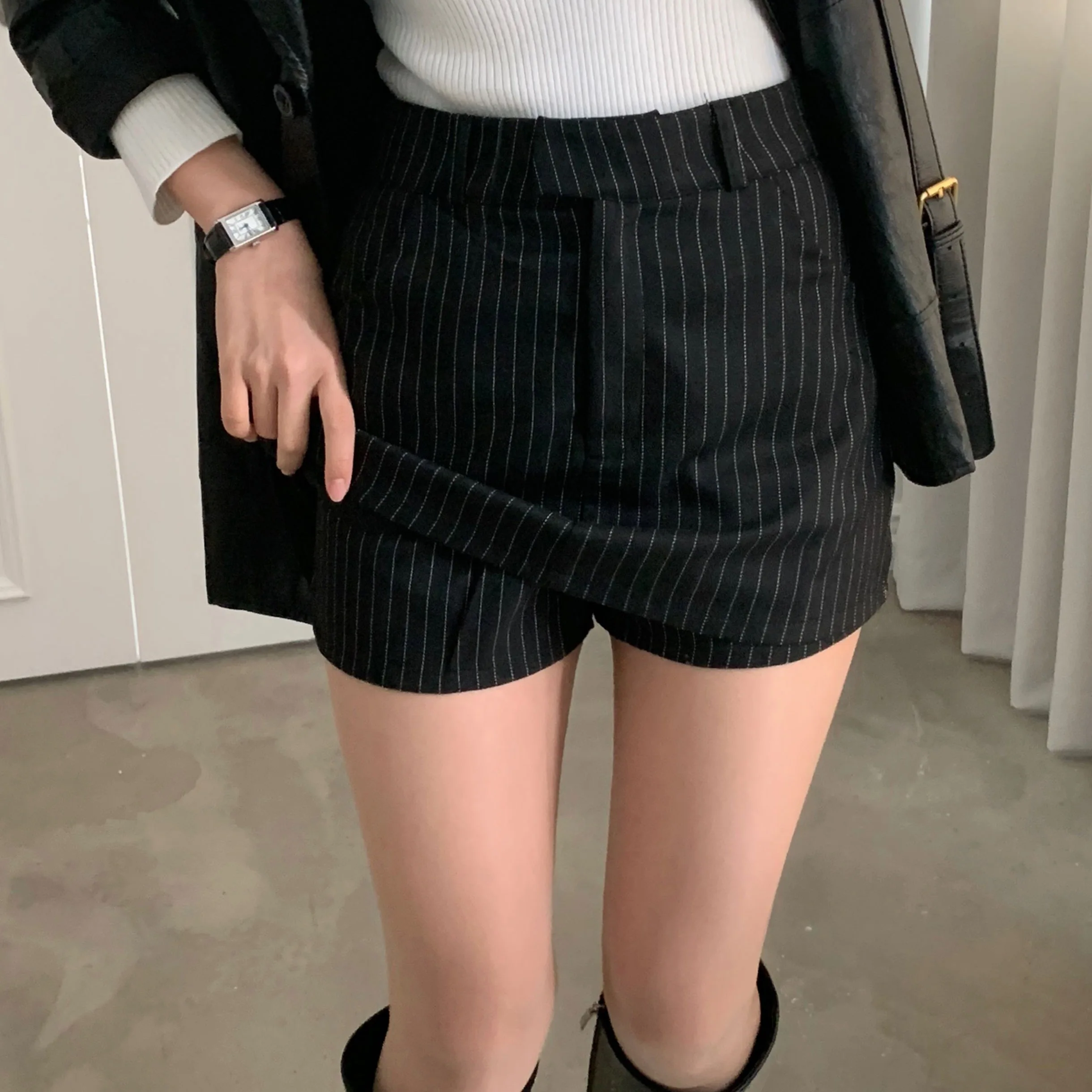 Korean Style High Waist A-Line Shorts Women's Casual Striped Pants Summer Fashionable Polyester Fiber Online Exclusive