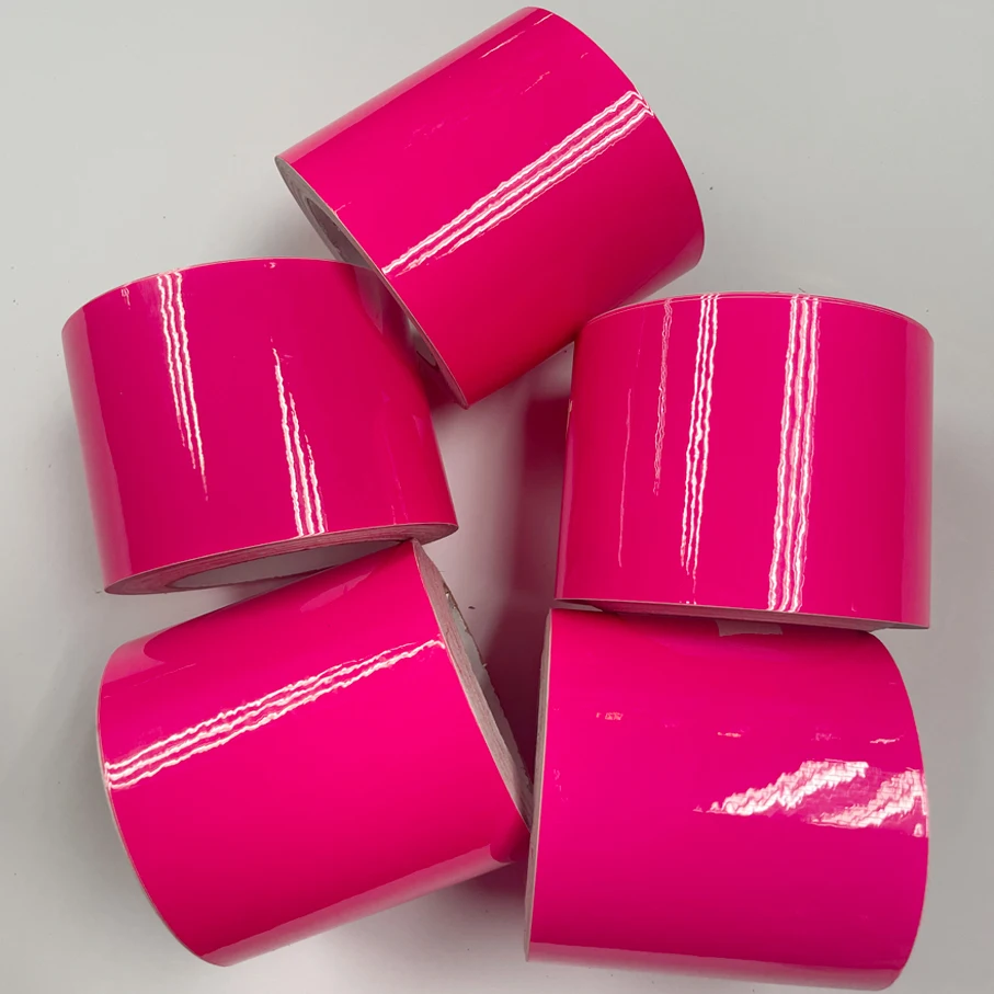 10cm Width High Glossy Neon Pink Fluorescent Pink Vinyl Wrap Sticker Decal Film Sheet Air Release Self-adhesive