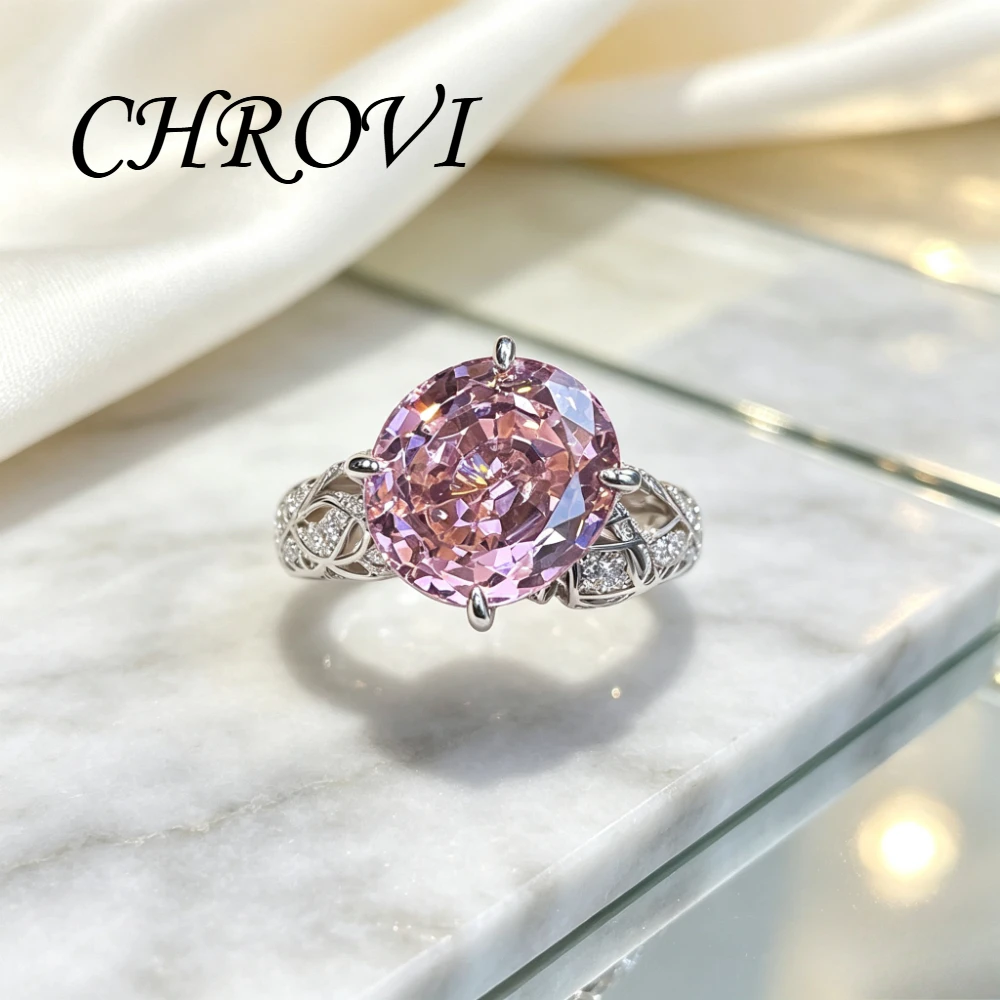 Fashion 925 sterling silver elegant powder diamond ice flower ring - Luxury versatile pigeon egg diamond ring for women