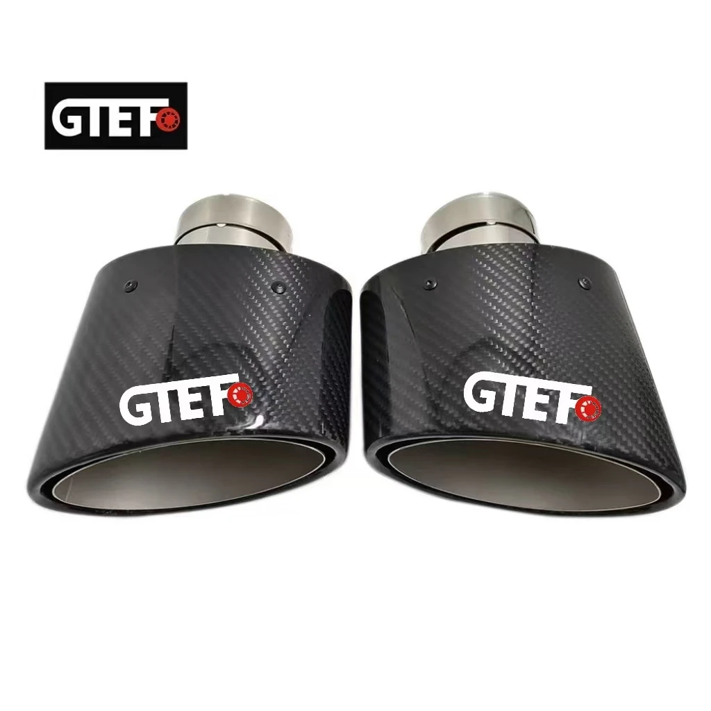 GTEFO 2pcs Left and Right Universal Glossy Oval Carbon Fiber Exhaust Tips Tailpipe Muffler 150*90 mm with Logo