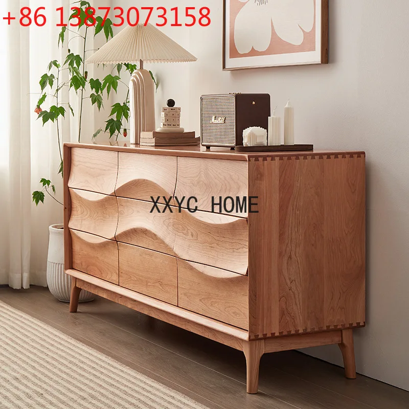 

Nordic all solid wood retro six-chest cabinet, drawer storage cabinet, storage side cabinet